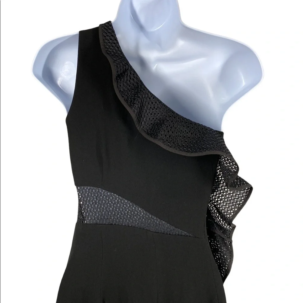 JONATHAN SIMKHAI One Shoulder Ruffle Diamond Mesh Jumpsuit
